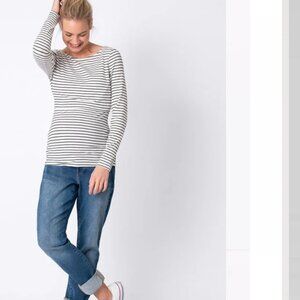 Seraphine Maternity Nursing Ribbed Long Sleeve Stripe Top Black White XL